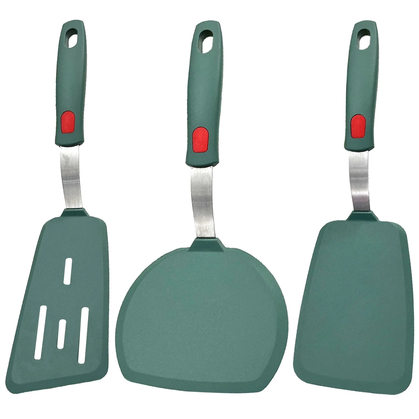 Silicone Spatula, 3 Flexible Spatulas for Non-Stick Pans, Frying, Cooking Flip Tool, Dishwasher Safe, Green, Won't Scratch or Melt Turner