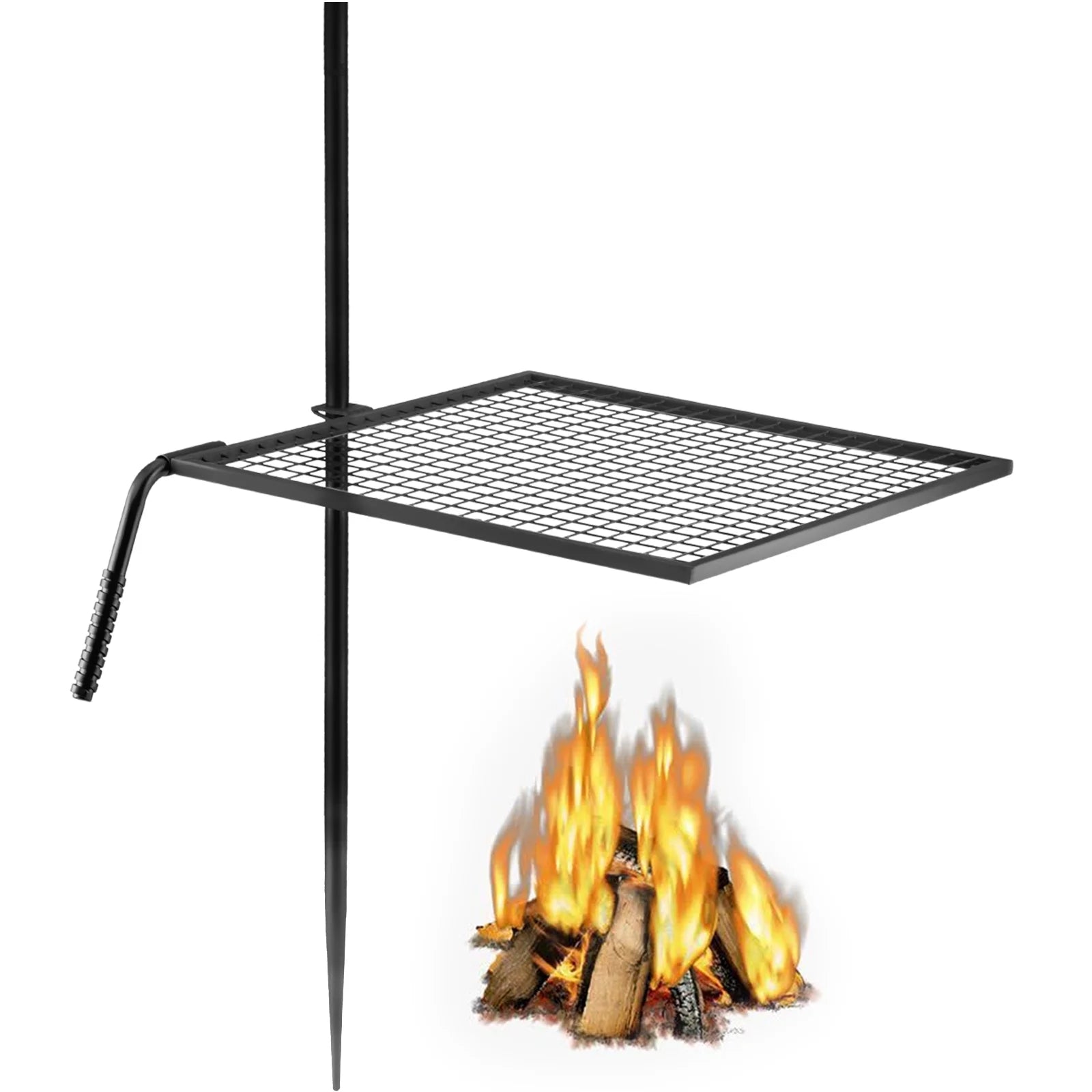 VEVOR 1 Swivel Grill, Heavy Duty Steel Campfire Grill, Single Layer Open Fire Grill, 24 x 24 Campfire Swivel Grill with Heat Dissipation Handle, Campfire Grill Stake for Outdoor Open Flame Cooking