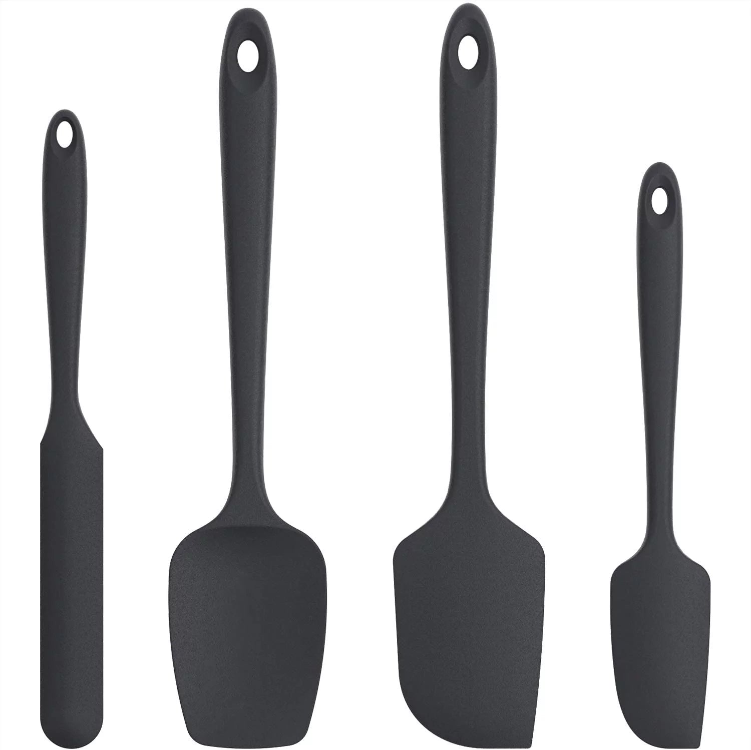 U-Taste 600¡ãF High Heat Resistant Silicone Spatula Set of 4, BPA-Free Food Grade Kitchen Cooking Baking Mixing One Piece Seamless Flexible Rubber Scraper for Nonstick Cookware (Black)