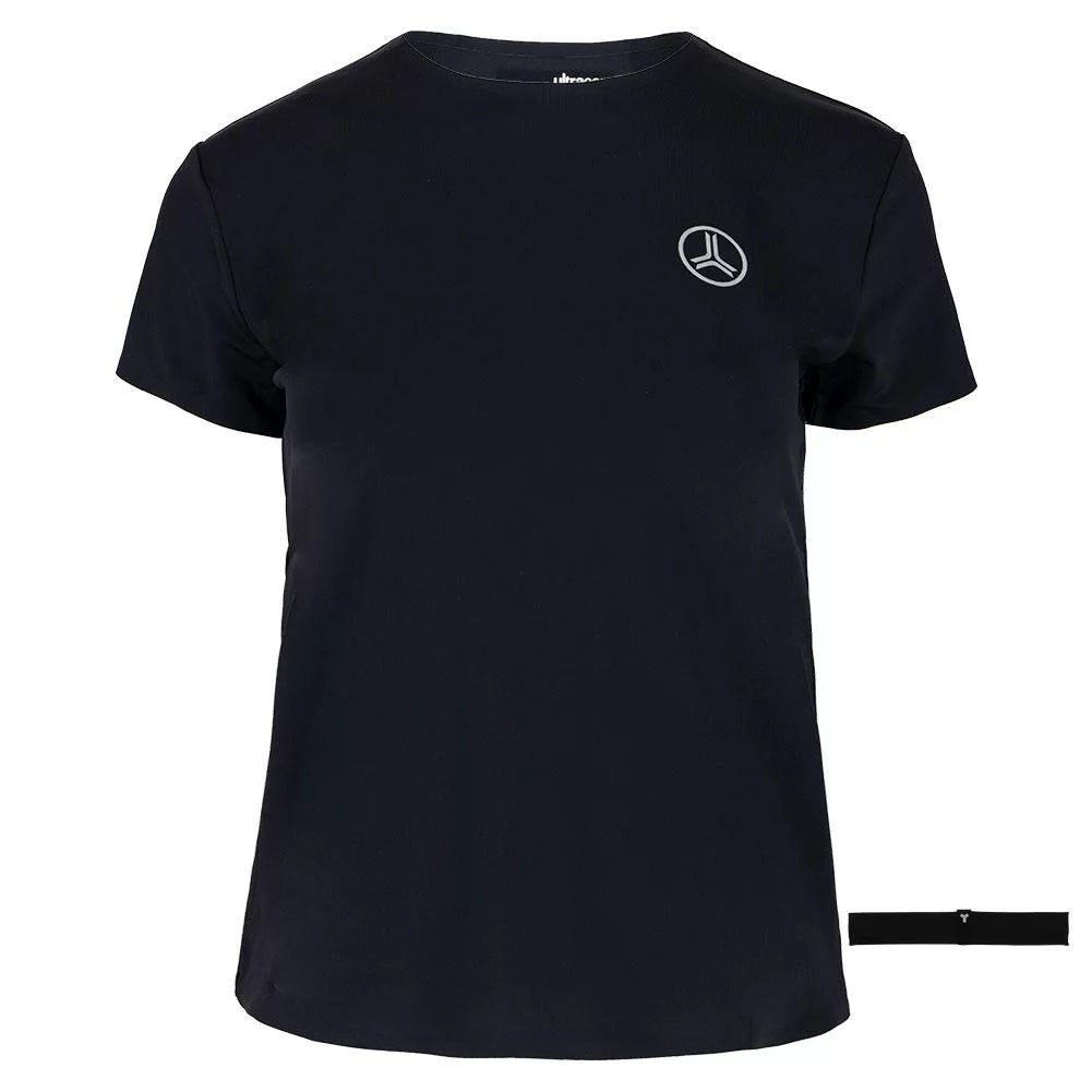 Ultracor Women`s Match Short Sleeve Bonded Tennis Top and Headband Nero (  LARGE Nero  )