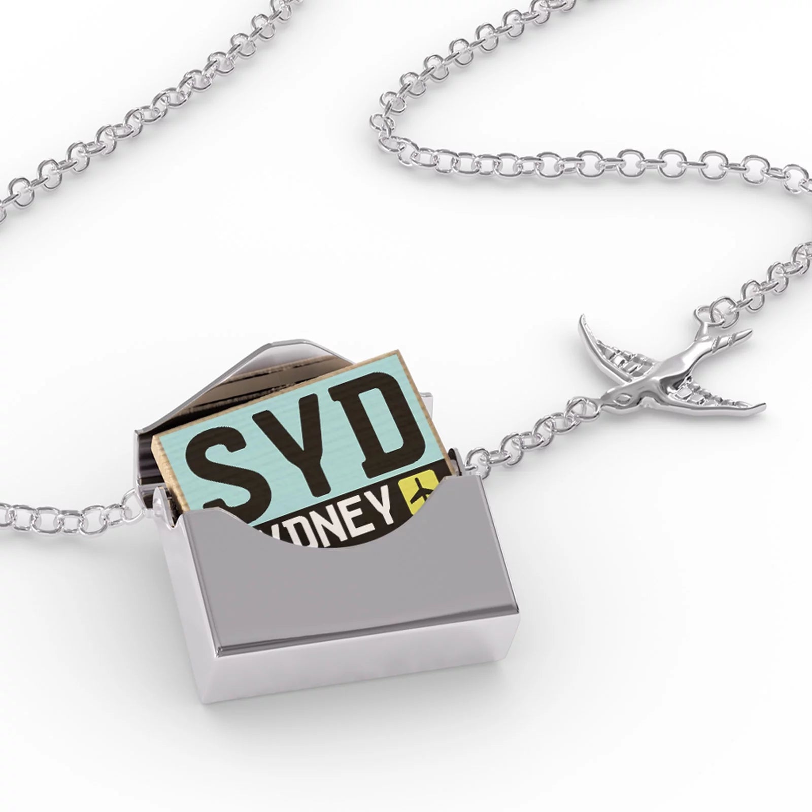 Locket Necklace Airport code SYD / Sydney country: Australia in a silver Envelope Neonblond
