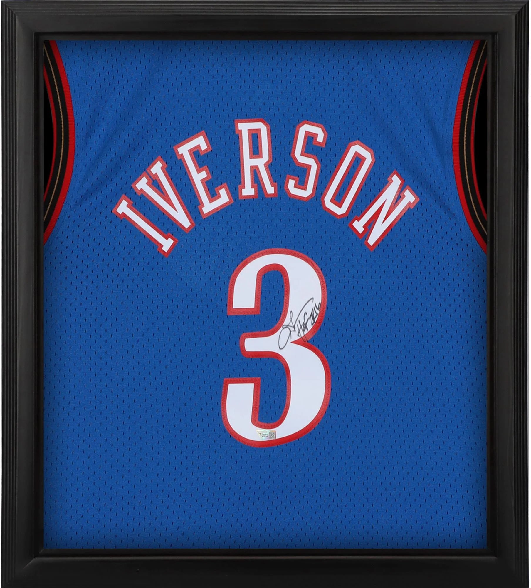 Allen Iverson Philadelphia 76ers Autographed Framed Mitchell & Ness 1999 Blue Swingman Jersey with HOF 2K16 Inscription - Fanatics Authentic Certified