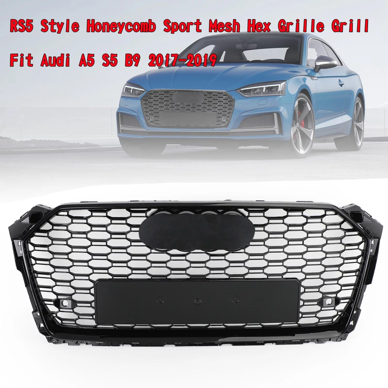 RS5 Style Honeycomb Sport Mesh Hex Grille Grill Fit Audi A5 S5 B9 2017-2019