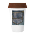 Pocket Denim Jean Cowboy Lining Textile Mug Coffee Drinking Glass Pottery Cerac Cup Lid