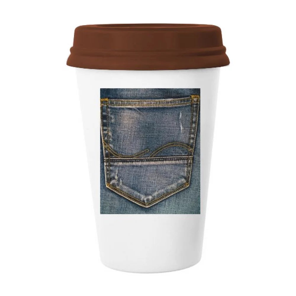 Pocket Denim Jean Cowboy Lining Textile Mug Coffee Drinking Glass Pottery Cerac Cup Lid