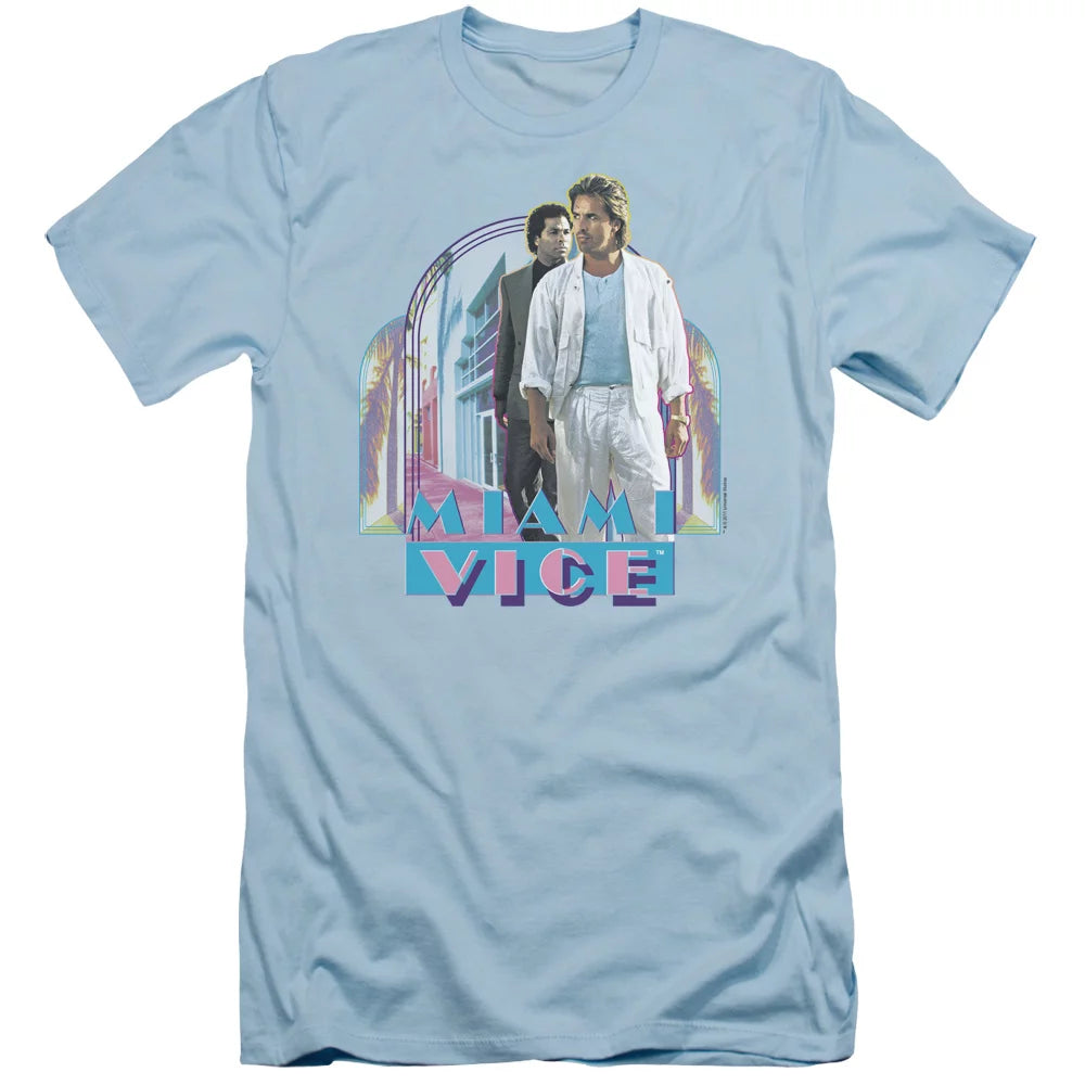 Miami Vice Miami Heat Adult 30/1 T-Shirt Light Blue