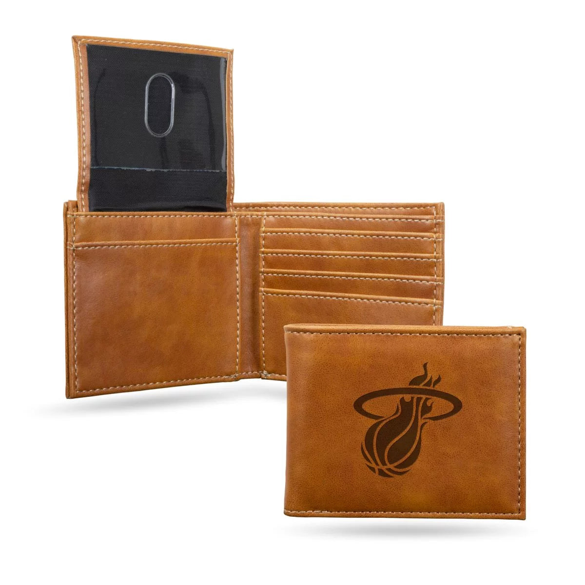 Miami NBA Heat Laser Engraved Brown Billfold Wallet