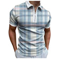 Men's Short Sleeve Polo Shirts Zipper Classic Slim Fit Casual Fashion Plaid T-Shirts Big & Tall Summer Beach Shirt Tops