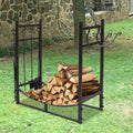 Ktaxon 30 Firewood Rack Indoor Fireplace Tool Rack Outdoor Log Rack with 4 Tools Wood Holder Storage Stacking Black Wrought Iron Fireplace Logs Holder Stove