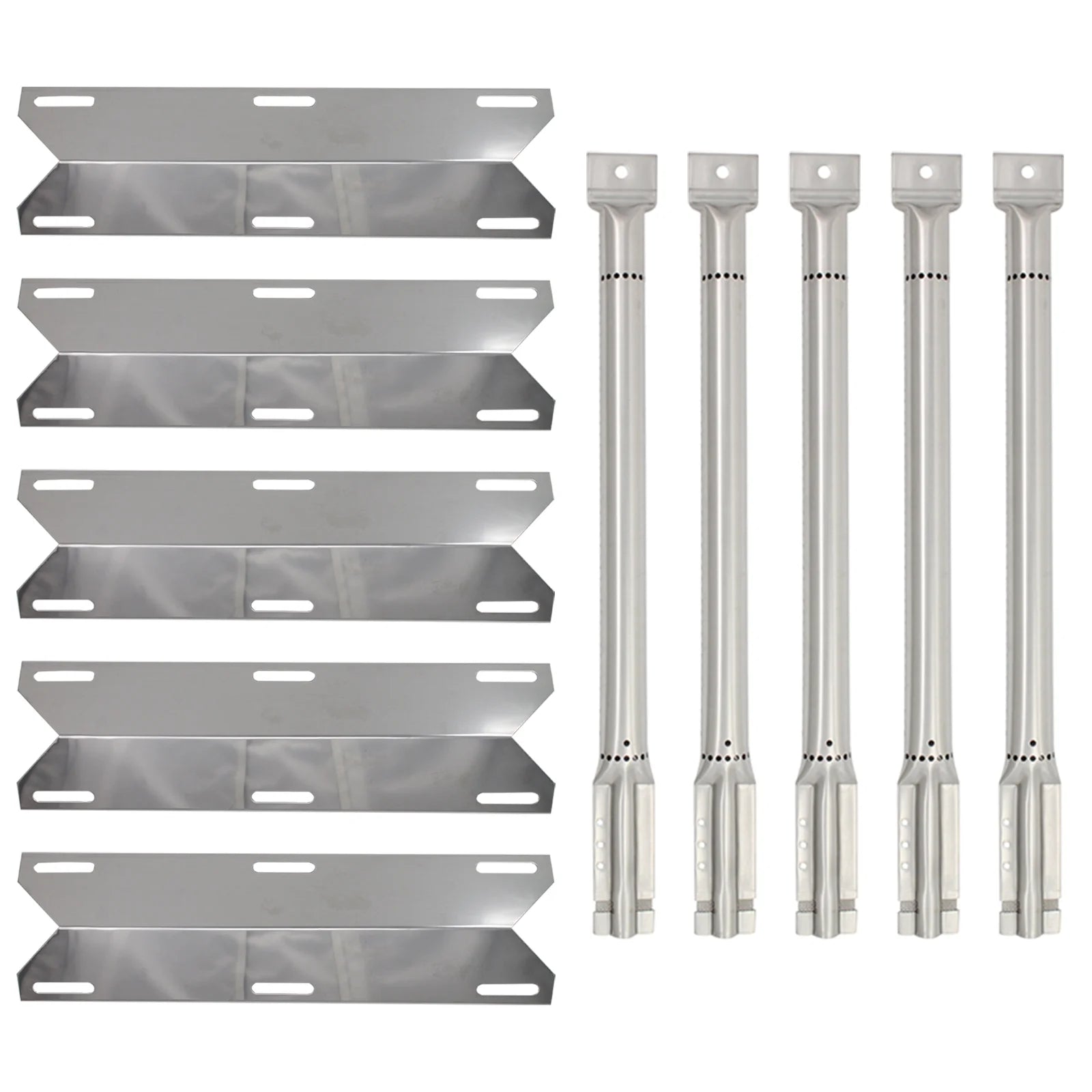 5-Pack BBQ Gas Grill Tube Burner & Heat Shield Plate Tent Replacement Parts for Sams 720-0582 - Compatible Barbeque Stainless Steel Pipe Burners & Flame Tamer, Guard, Deflector, Flavorizer Bar