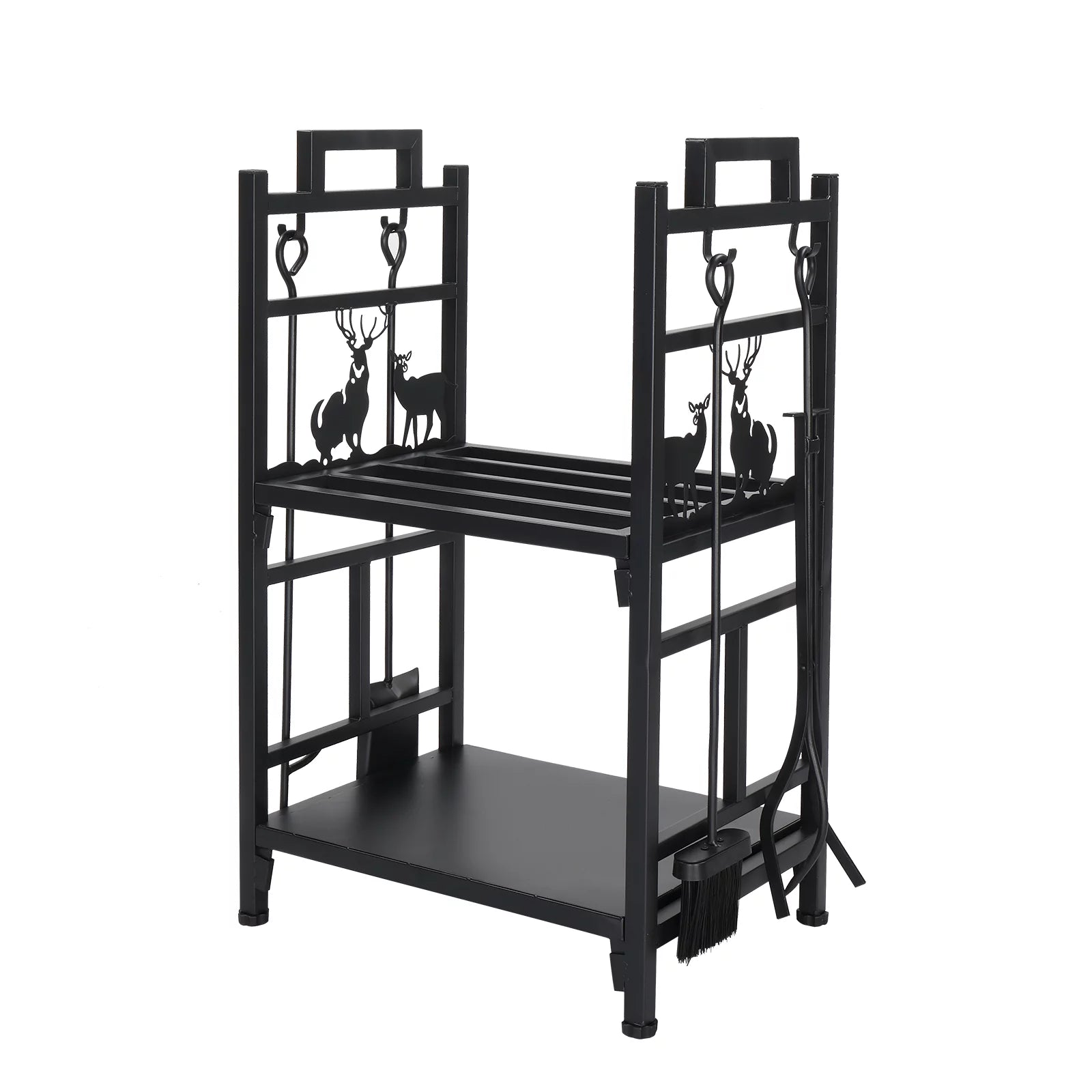 Zimtown Firewood Rack Fireplace Tool Rack Indoor Wood Holders Fireplace Tools Set Tongs Accessories