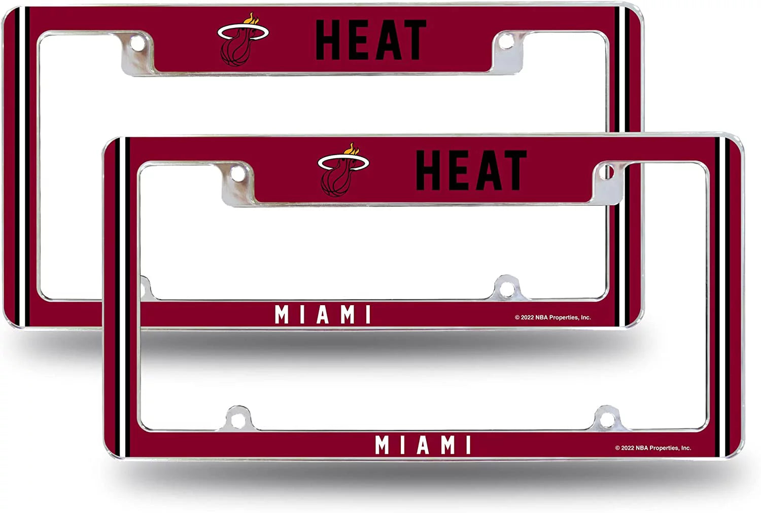 Miami Basketball Heat (Set of 2) Chrome Metal License Plate Frames with Bold Full Frame Design