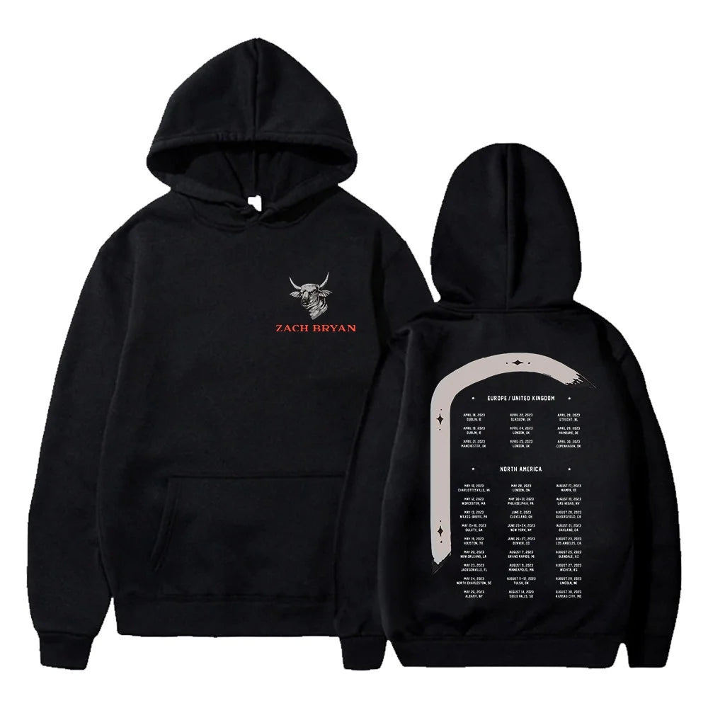Zach Bryan Hoodie 2023 Burn Burn Burn Tour Bull Hooded Sweatshirt Women Men Hip Hop Clothes