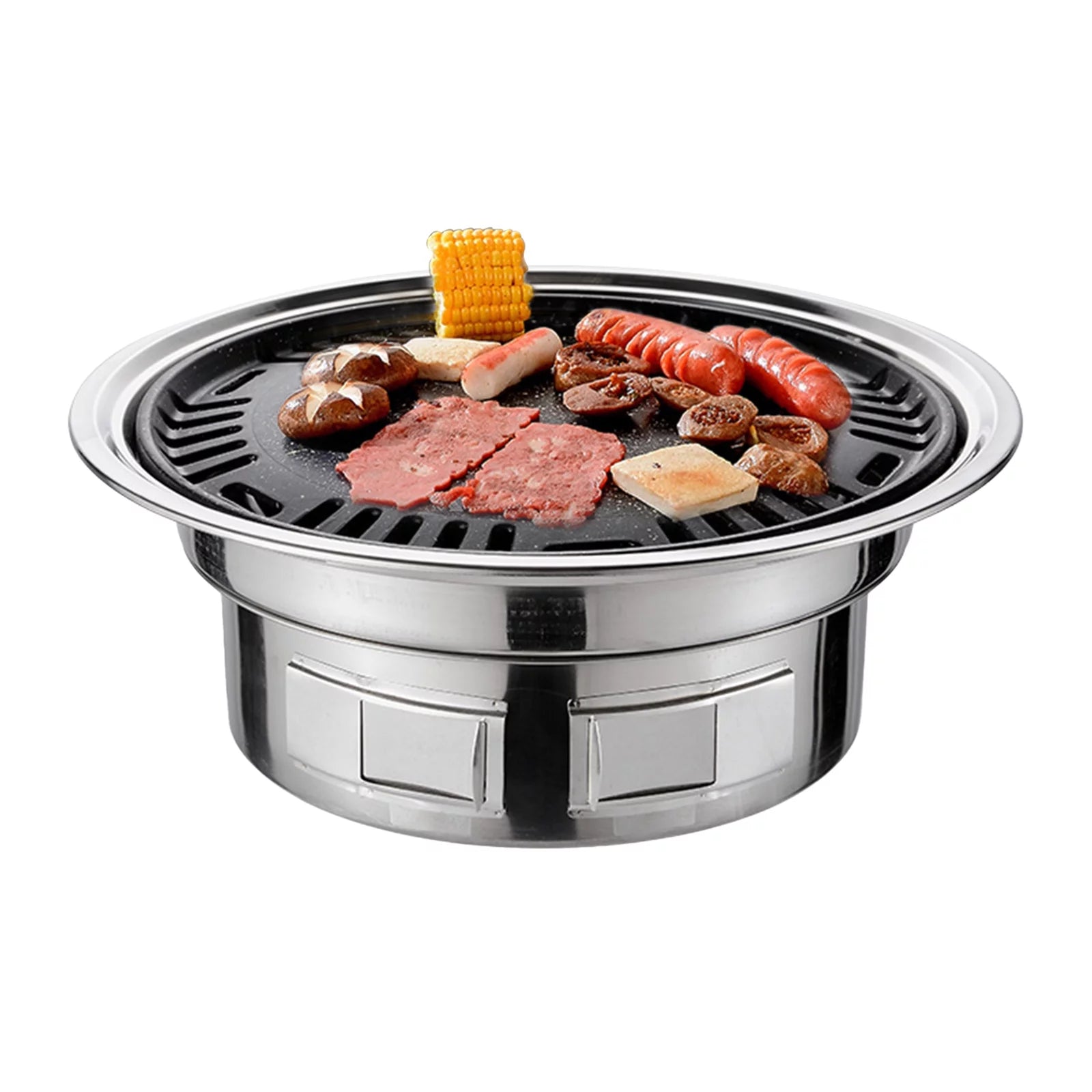 iKayaa 13 Inch Korean BBQ Grill Multifunctional Charcoal Barbecue Grill Round Camping Grill Tableto