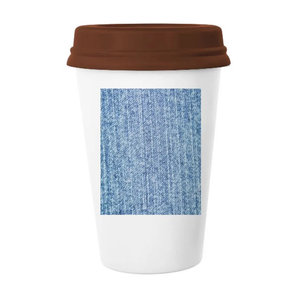 Denim Jean Cowboy Lining Textile Mug Coffee Drinking Glass Pottery Cerac Cup Lid