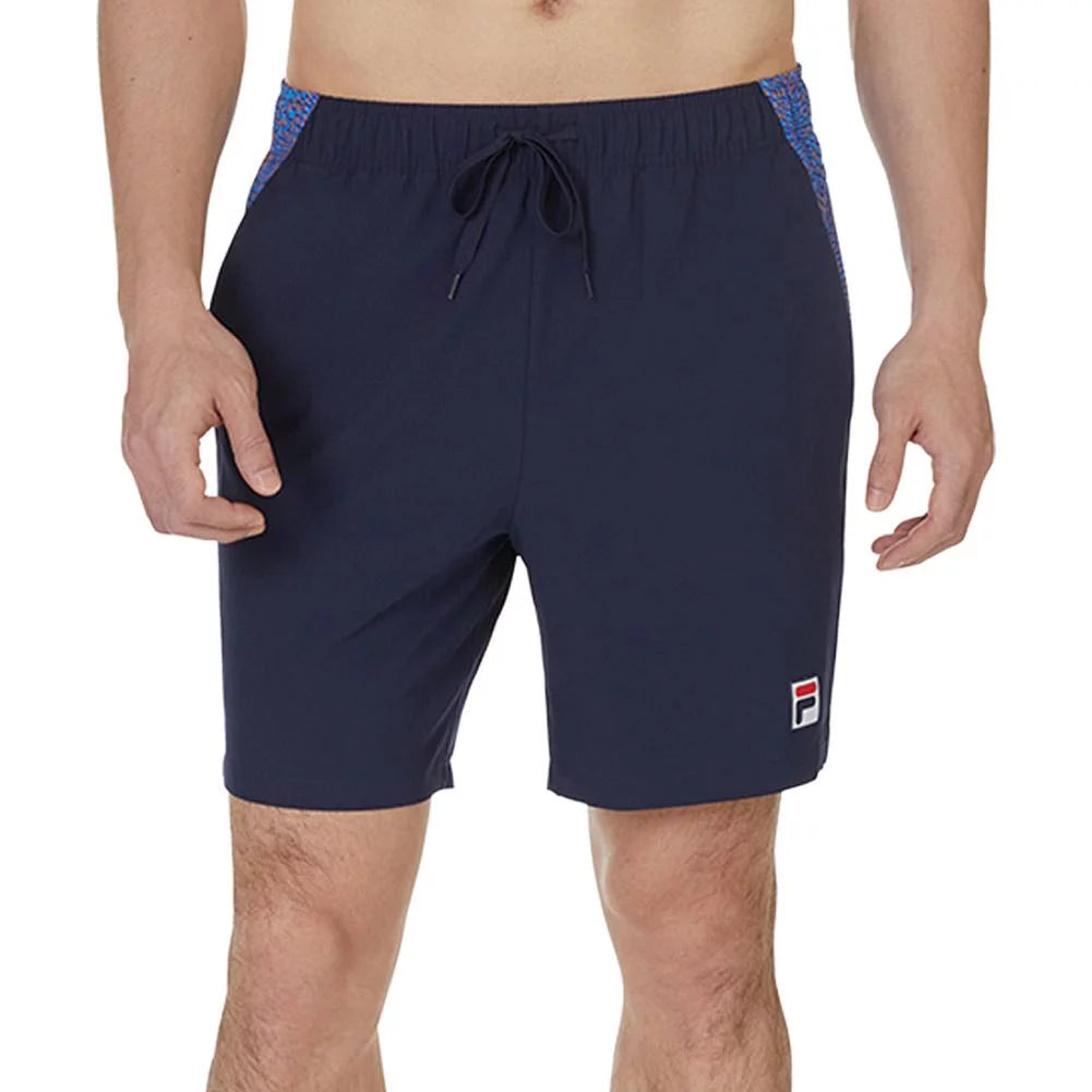 Fila Men`s Deuce Court Printed Woven Tennis Short Fila Navy and Geo Print (  LARGE   )