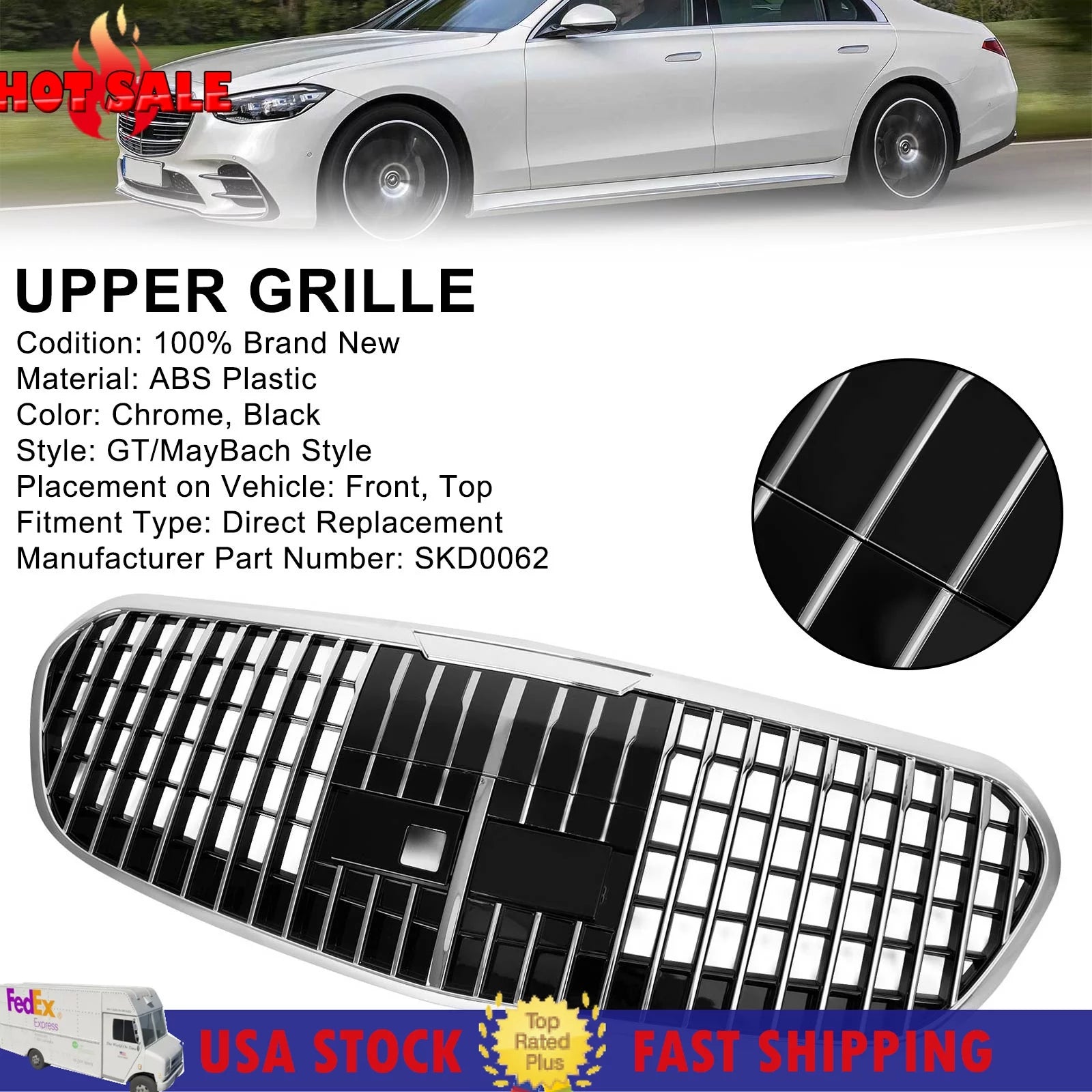 For Benz 2021-2023 Benz S-Class W223 S450L S500 S580 Maybach Style SKD0062 Grille Mercedes Grill Generic