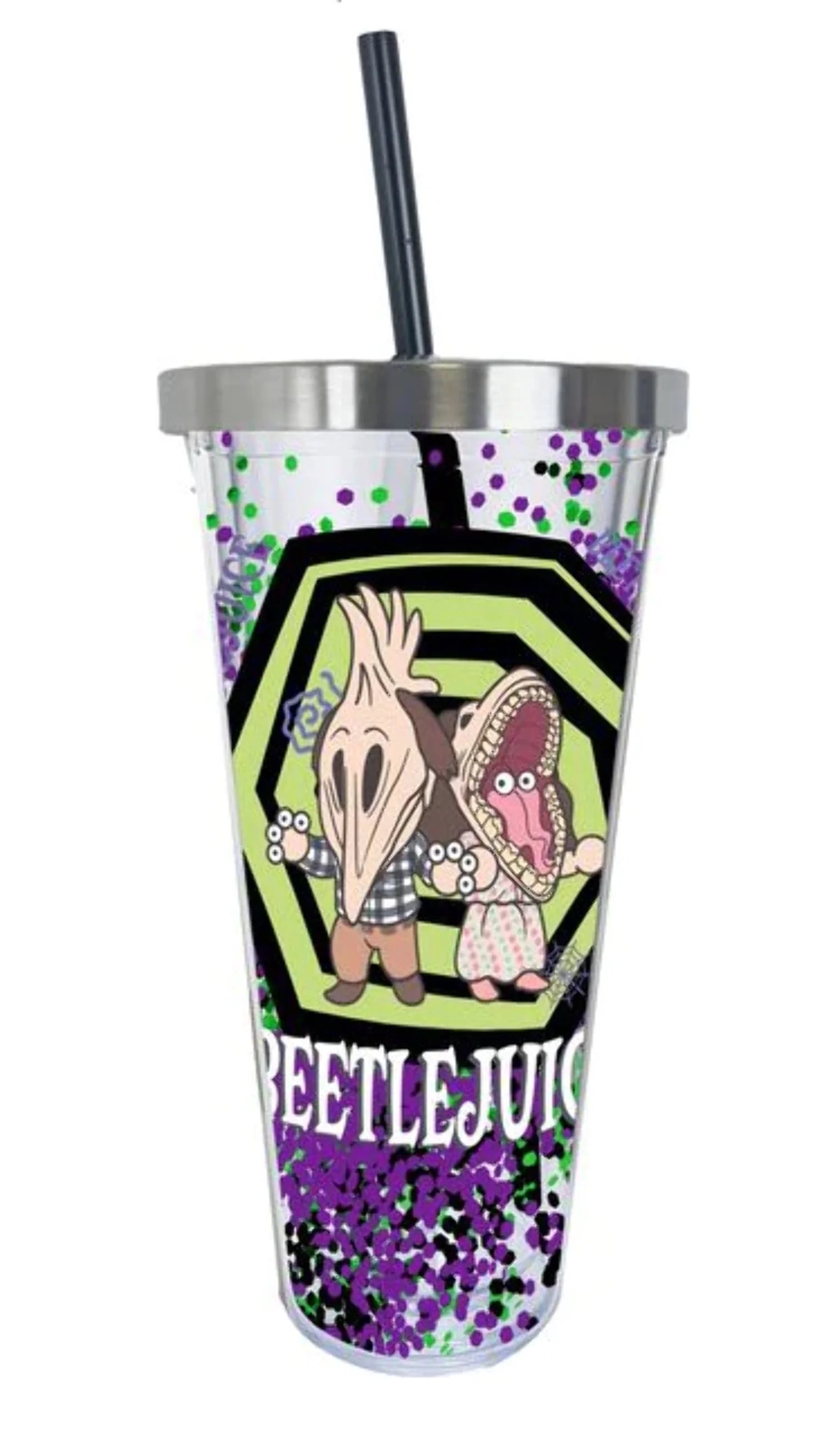 Beetlejuice - Adam  Barbara Glitter Cup with Straw