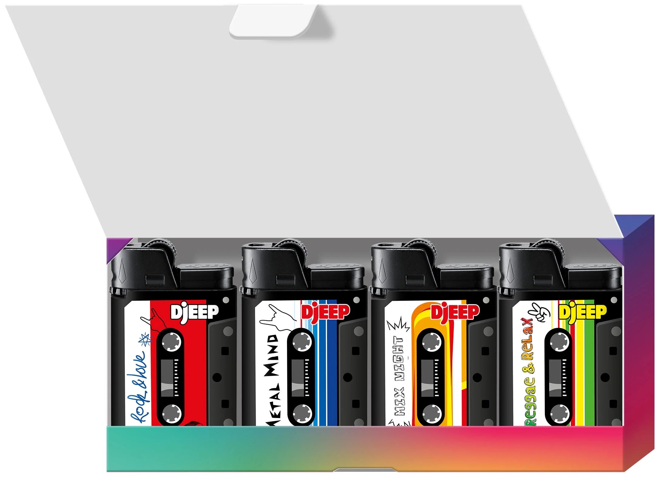 DJEEP Pocket Lighters, LIMITED EDITION Mixtape Collection, Textured Unique Lighters, 4 Count Pack of Disposable Lighters