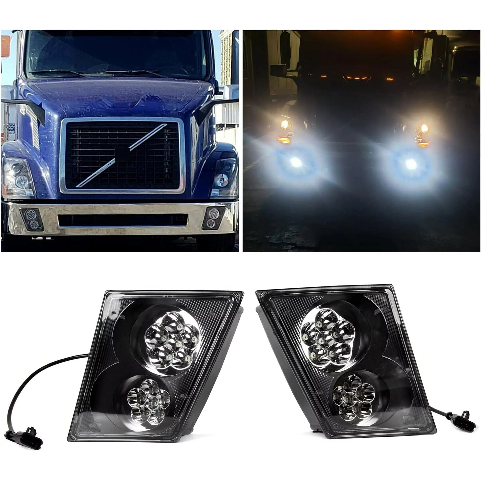Kojem LED Fog Light Lamp Angel Eyes With LED Light Bar Set Driver & Passenger Pair for Volvo VN VNL 2003-2017 Truck Replaces 20737496, 20737497