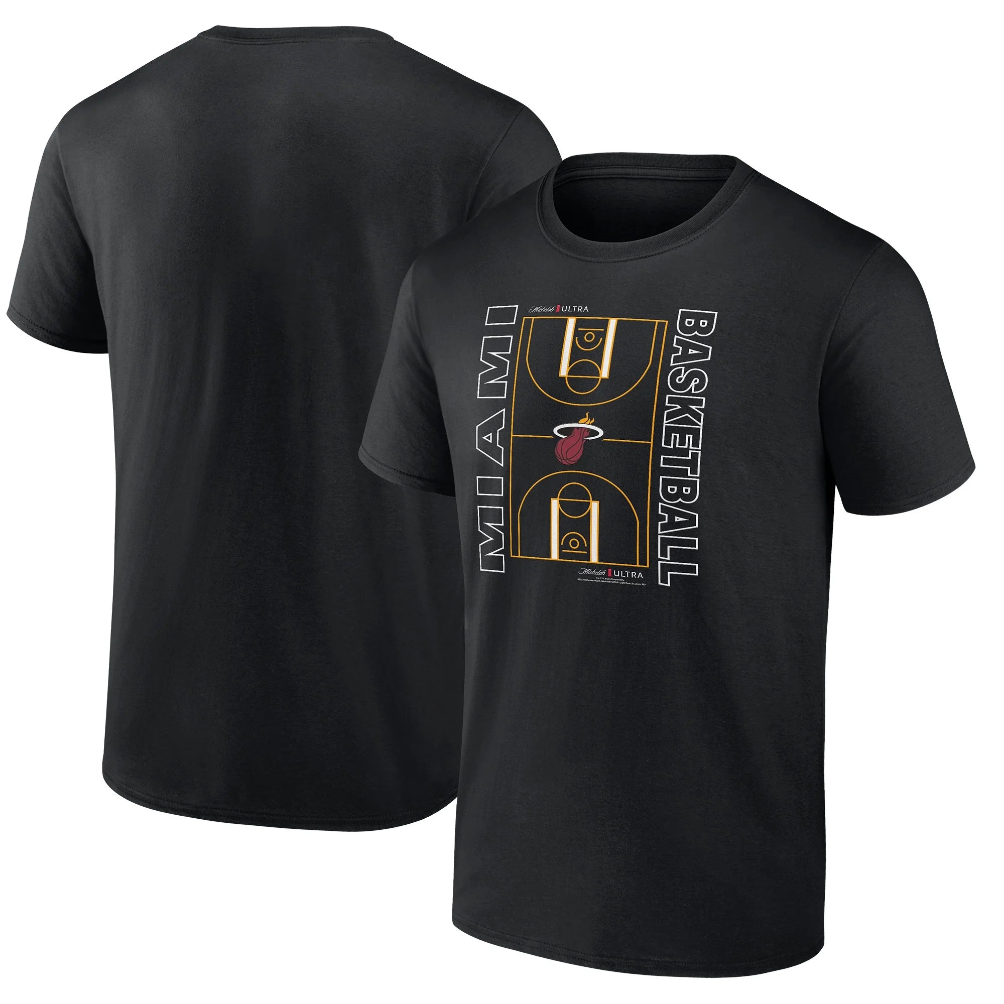 Men's Fanatics Branded  Black Miami Heat Michelob Ultra Full Court T-Shirt
