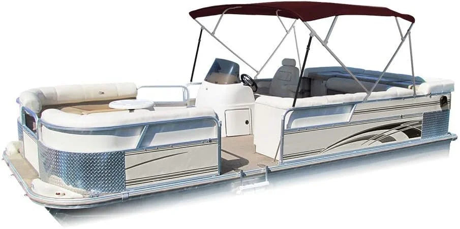 Summerset 600 Denier Bimini 4 Bow Pontoon Canvas Top Includes 1 Aluminum Frame & Hardware, 54 H Burgundy, 8'L x 54 H x 97-103 W + Matching Storage Boot & Rear Support Poles. $59.99 Value