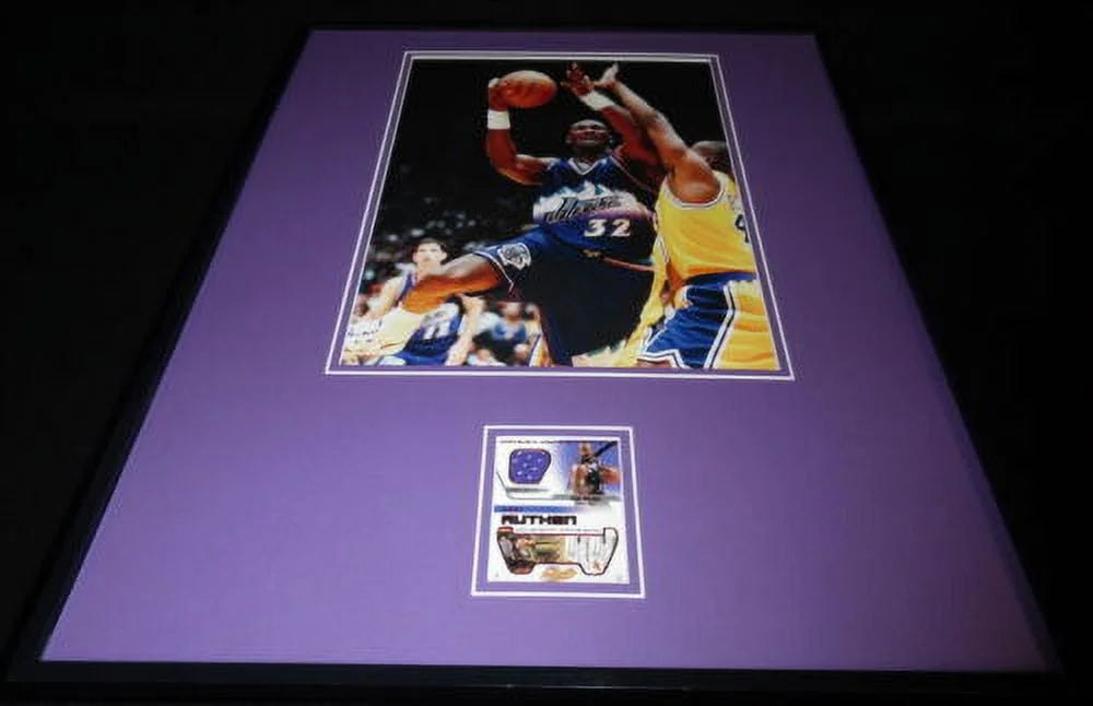 Karl Malone 16x20 Framed Game Used Jersey & Photo Display Jazz B