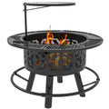 Capri 2-in-1 Fire Pit, BBQ Grill, 33 Round Wood Burning Firepit with Poker, Adjustable Height, for Outdoor Backyard, Patio, Picnic, Black
