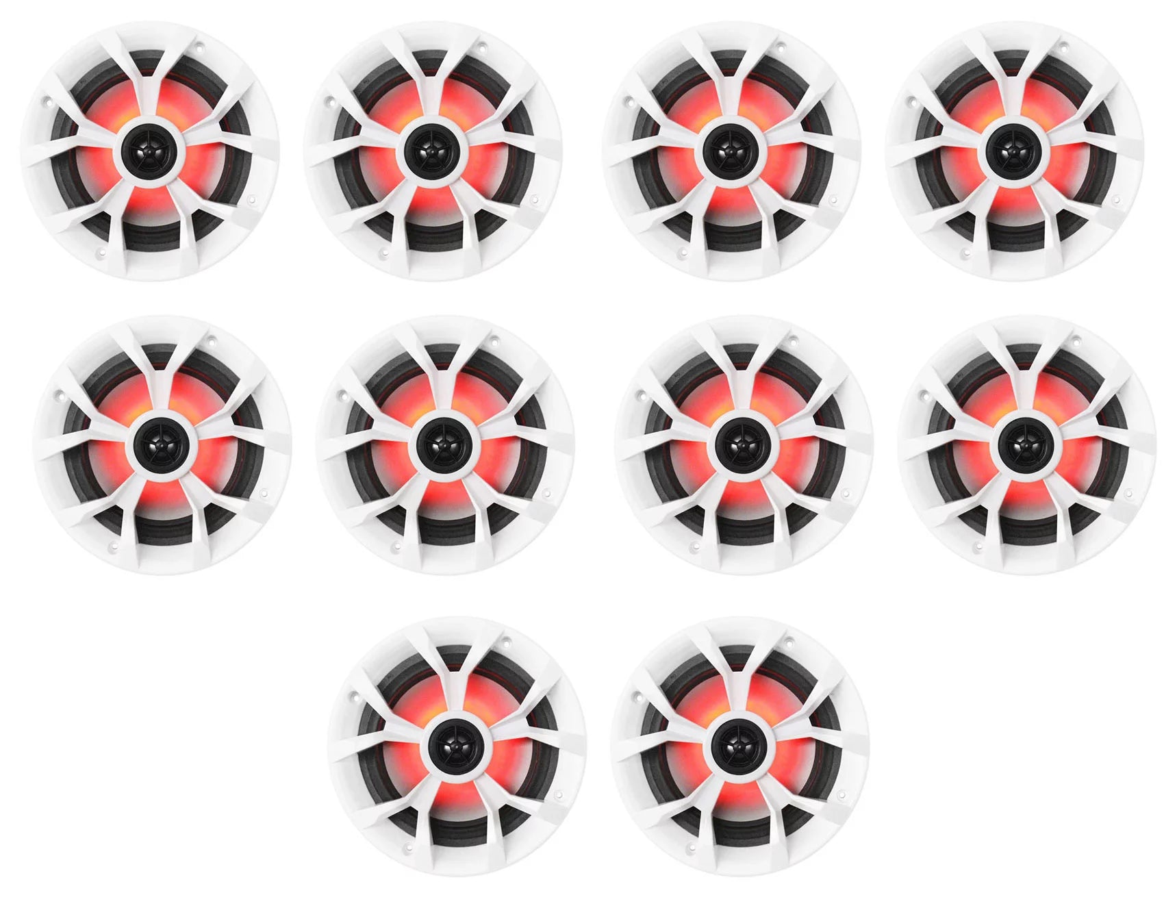 (10) Rockville RKL65MBW 6.5 700w Marine Boat Speakers w/LED+Black/White Grilles