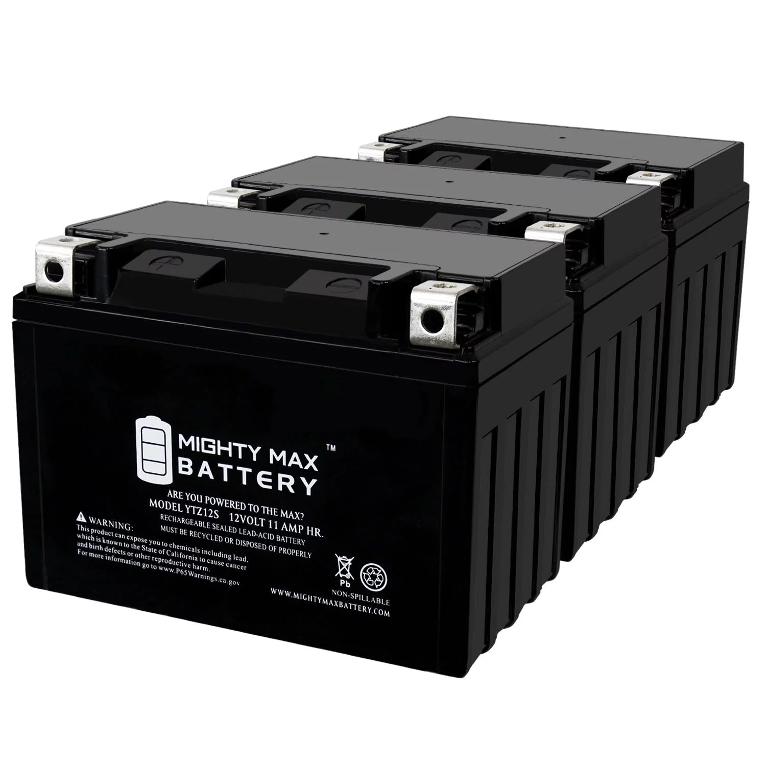 YTZ12S 12V 11Ah Replacement Battery compatible with Honda NSS250 FSC600 Reflex Silver Wing - 3 Pack