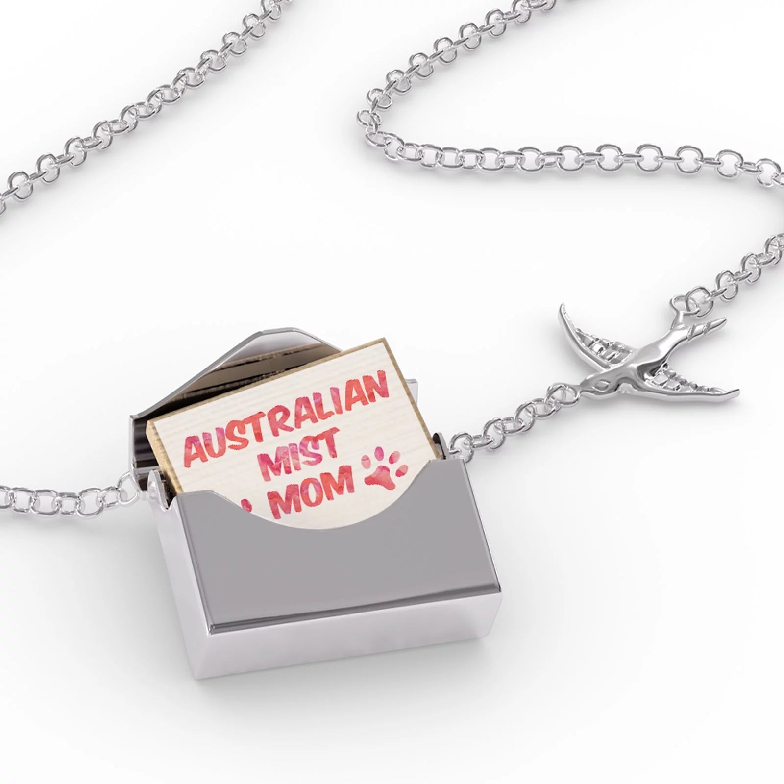 Locket Necklace Dog & Cat Mom Australian Mist in a silver Envelope Neonblond