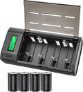 Premium Rechargeable D y with Charger, 4 Pack High Capacity 8000mAh 1.2v NiMH D Size ies