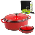 Lodge 2-Piece Enameled Cast Iron Dutch Oven and Casserole Cookware Set with Dual Handles, Red - Includes 7qt Oval Dutch Oven, 3.6qt Casserole, Enameled Cast Iron Care Kit and Signature Series Trivet
