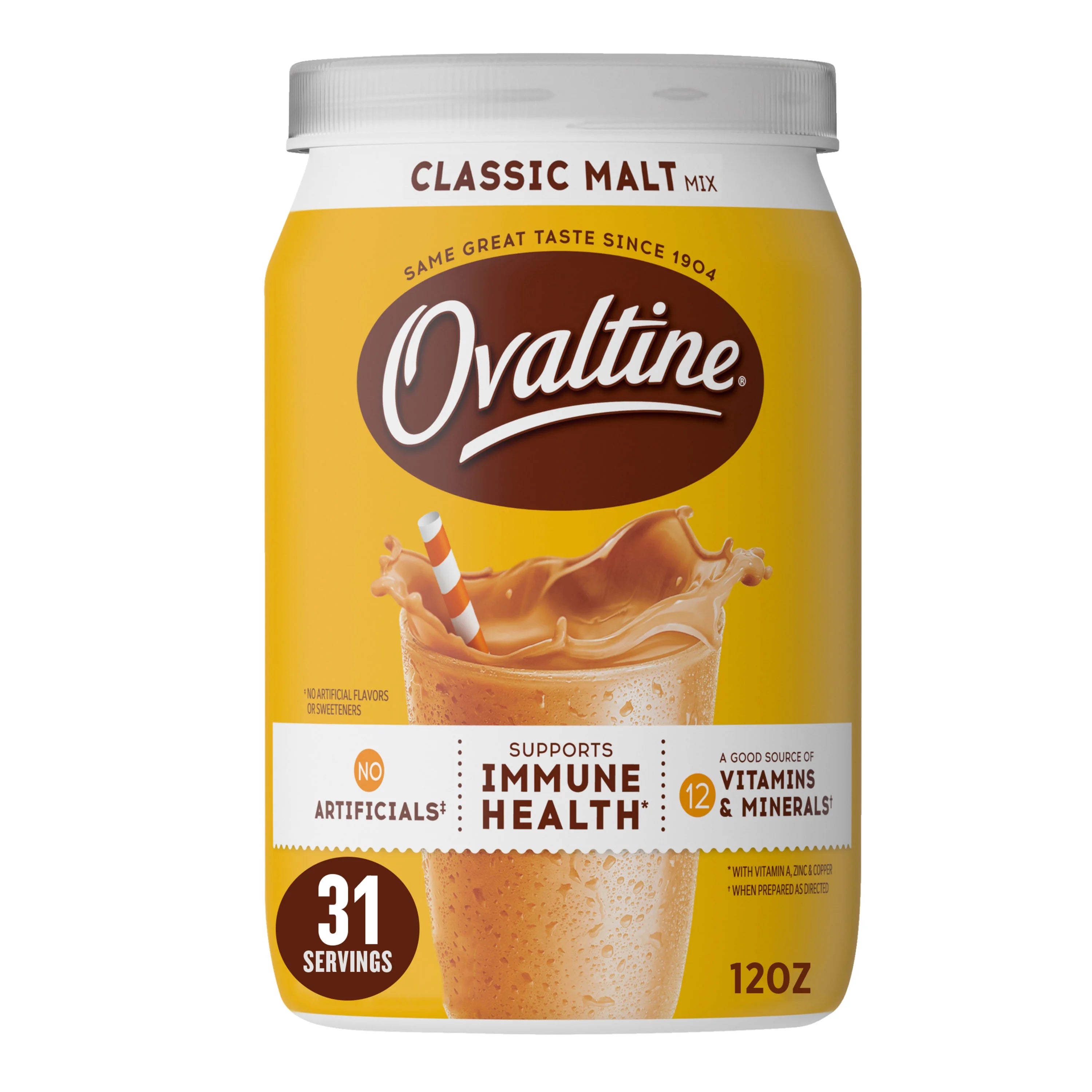 Ovaltine Classic Malt Powdered Drink Mix for Hot and Cold Milk, 12 oz